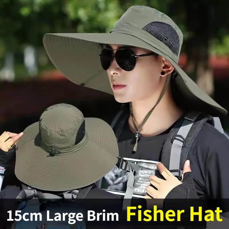Cappello da sole in poliestere con cappuccio grande da 15 cm Protezione UV Berretto in rete traspirante Cappello da pescatore pieghevole Cappellino da spiaggia per escursionismo da pesca all'aperto