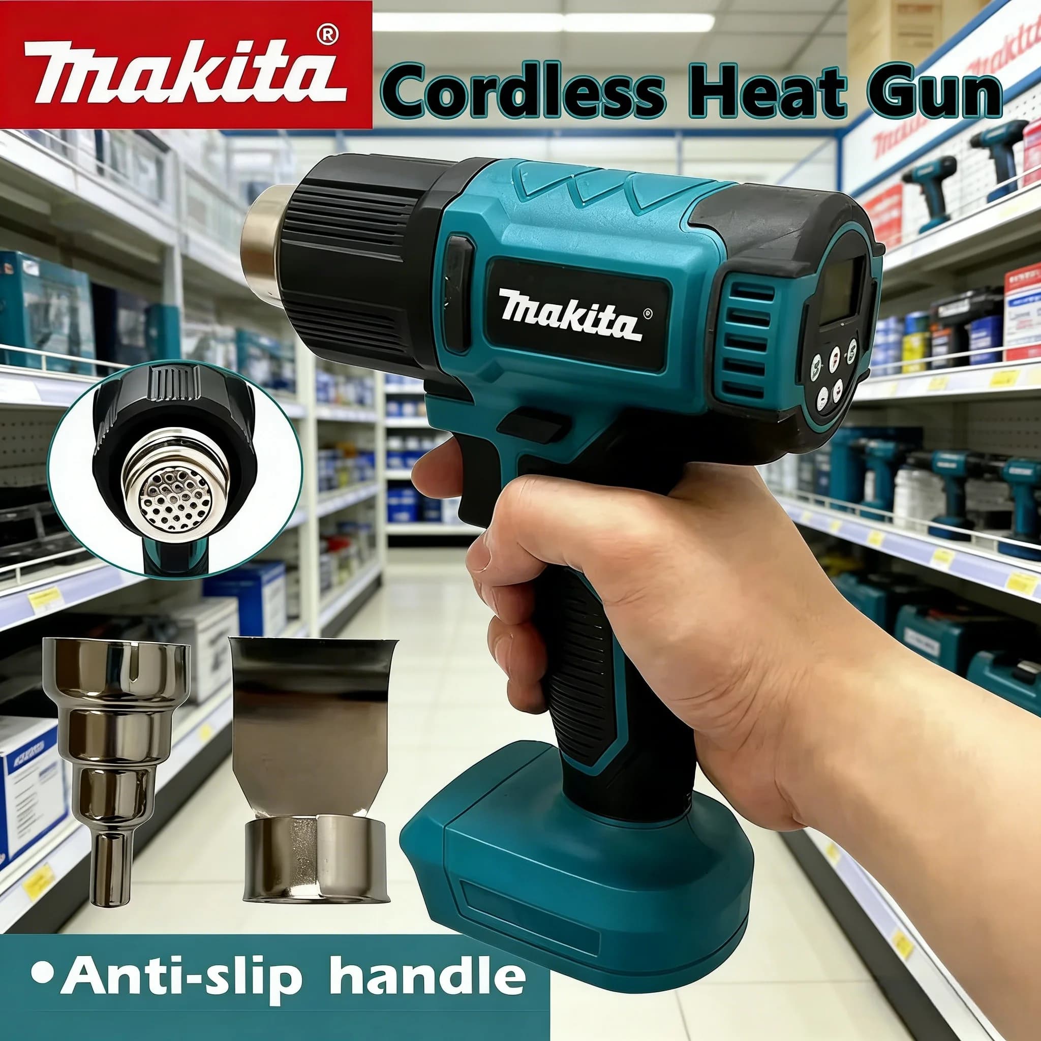 Pistola ad aria calda Makita, strumento senza fili per la cottura e la saldatura, asciugatore ad aria, temperatura massima 550°C ° Pellicola Termoretraibile C Wireless Ricaricabile 18V