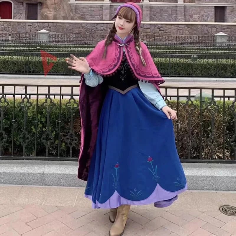 Athemis Anna Costume Cosplay Abito da principessa Mantello Abiti ricamati Gonna lunga con stampa Cappello per adulti Taglie forti