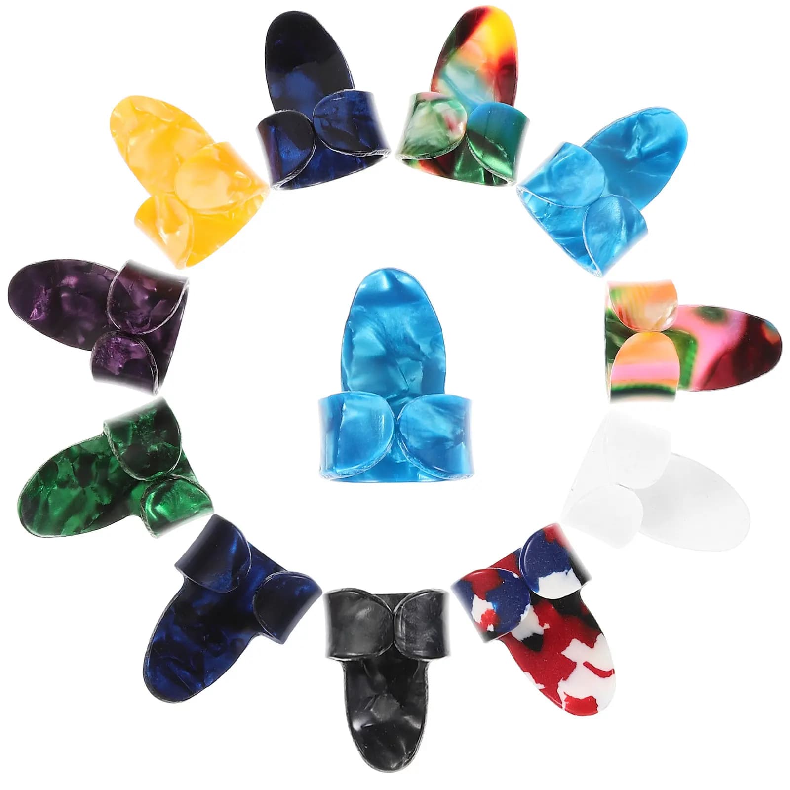 12Pcs Guitar Finger Picks Xylonite Nylon Enhanced Sound Control Non Slip Grip for Electric Acoustic Bass Ukulele Finger Strength