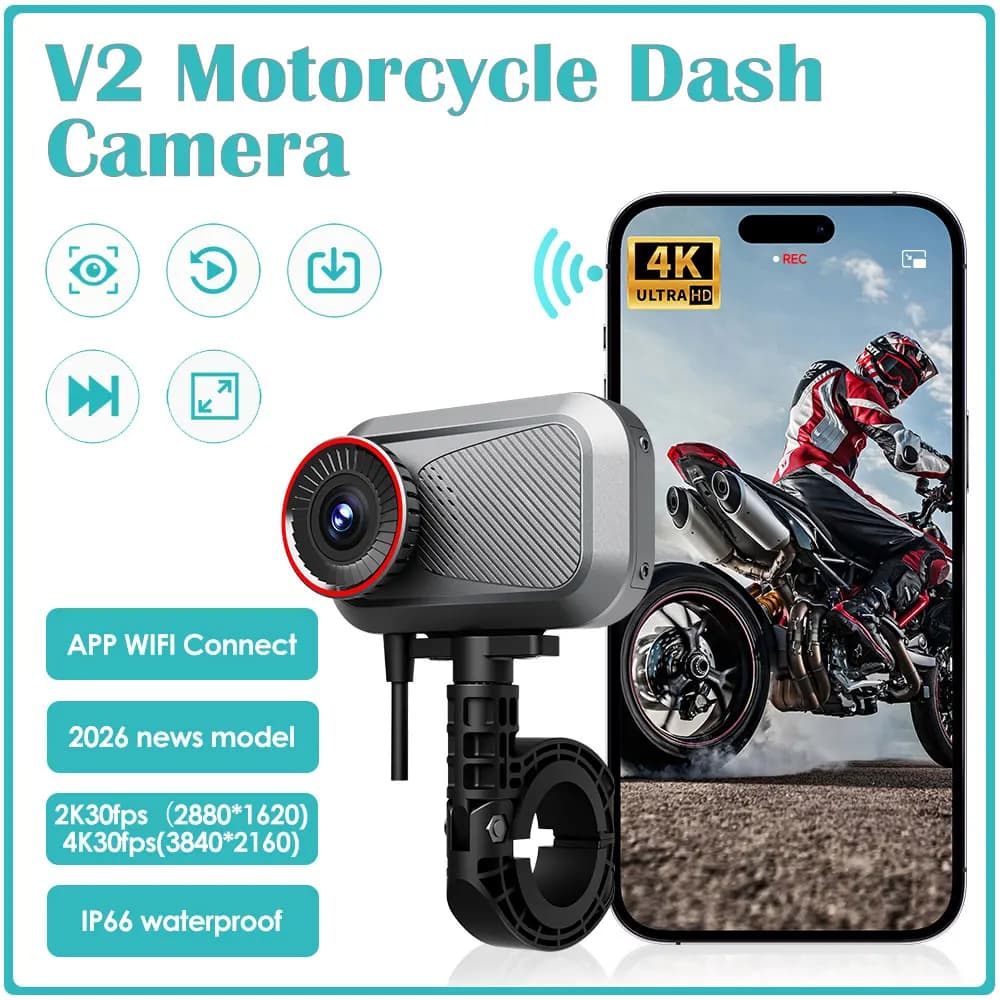 Videocamera DVR per Moto Singola 2K o Doppia 1080P, Registratore Smart Connect con Visione Anteriore e Posteriore, WiFi, Impermeabile, Dash Cam per Moto