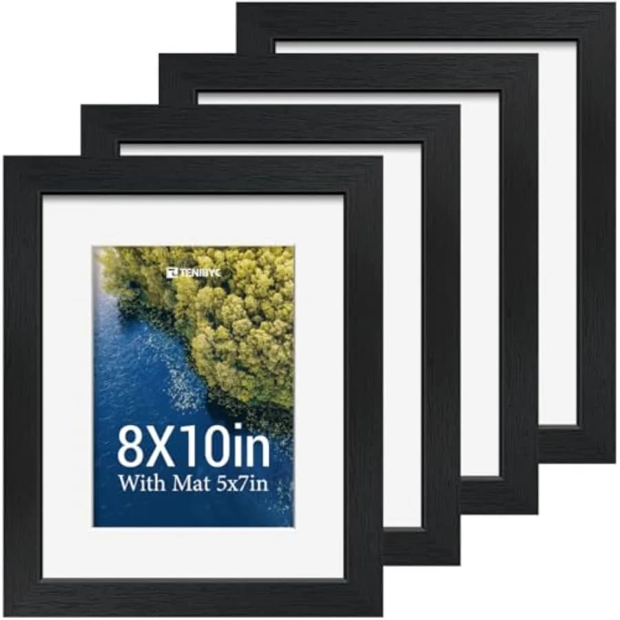 Set di Cornici per Foto - Cornici in Legno - Vetro Temperato - Esposizione Foto con Passepartout o Senza - Per Stanza, Ufficio, Galleria, S