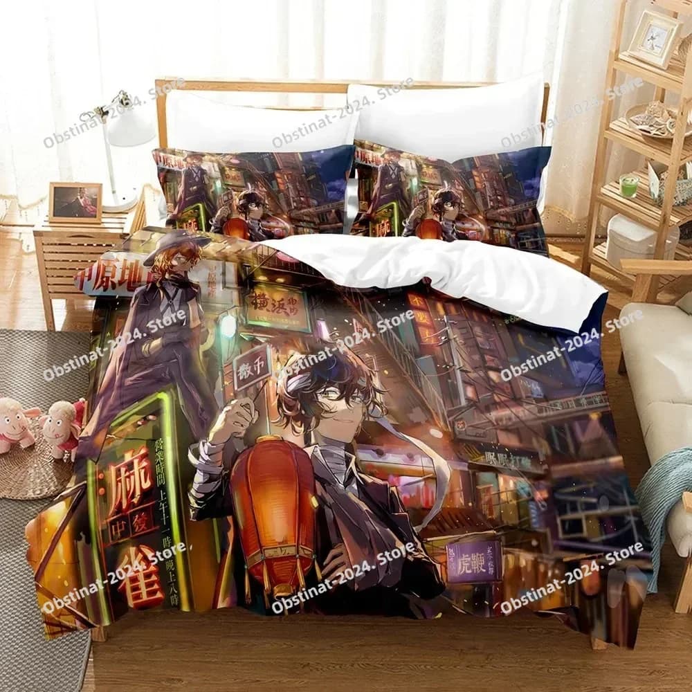 Anime Bungo Stray Dogs Set biancheria da letto Ragazzi Ragazze Twin Queen Size Copripiumino Federa Letto Bambini Moda per adulti Tessili per la casa