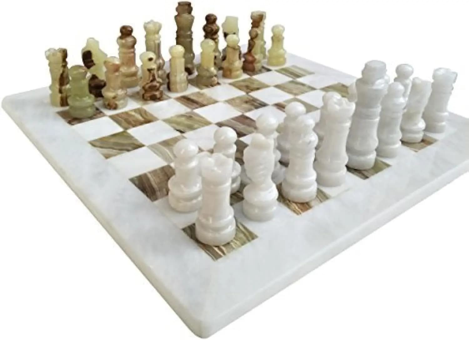 Set di Scacchi in Marmo e Onice Fatto a Mano 12" - Gioco da Tavolo Bianco e Verde per Arredamento Casa