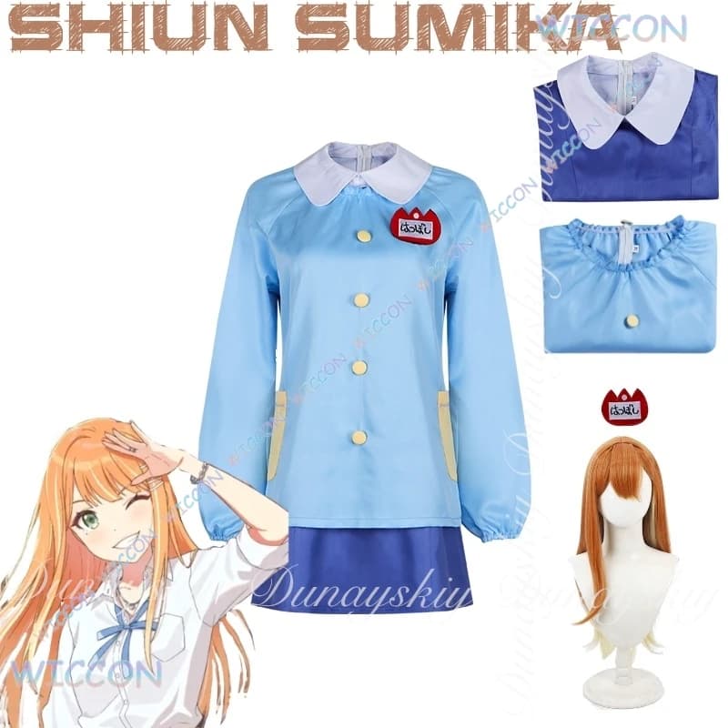 WuHu/THE IDOLM @ STER Gioco Shiun Sumika Cosplay Spice Girl Idol con la parrucca lunga arancione con il costume cosplay uniforme blu