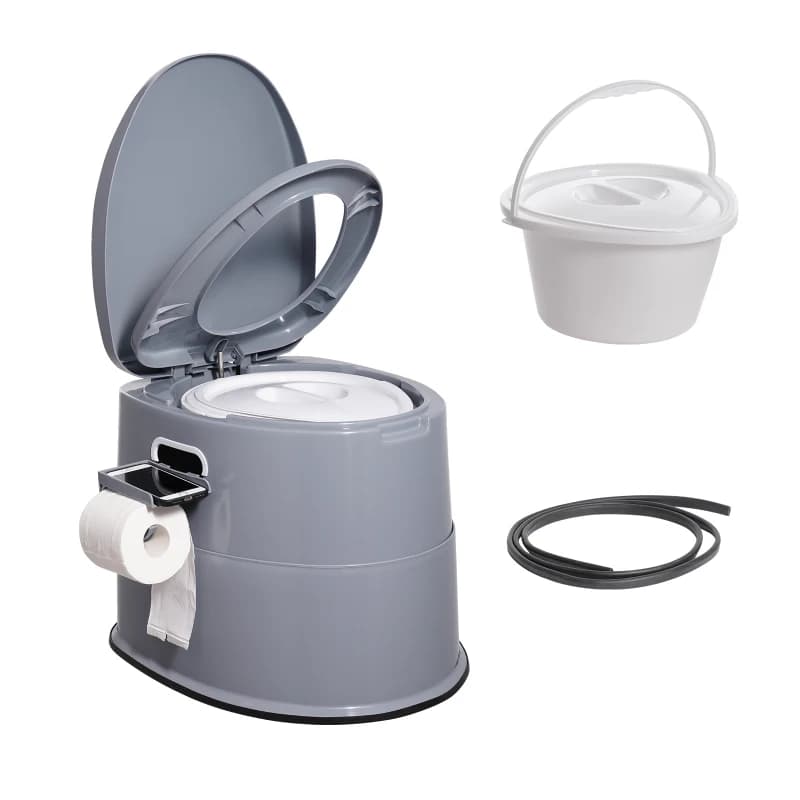 WC Portatile per Campeggio, Toilette Portatile con Secchio Interno Rimovibile da 1,3 Galloni e Porta Carta Igienica Staccabile, Comoda con Doppio Coperchio