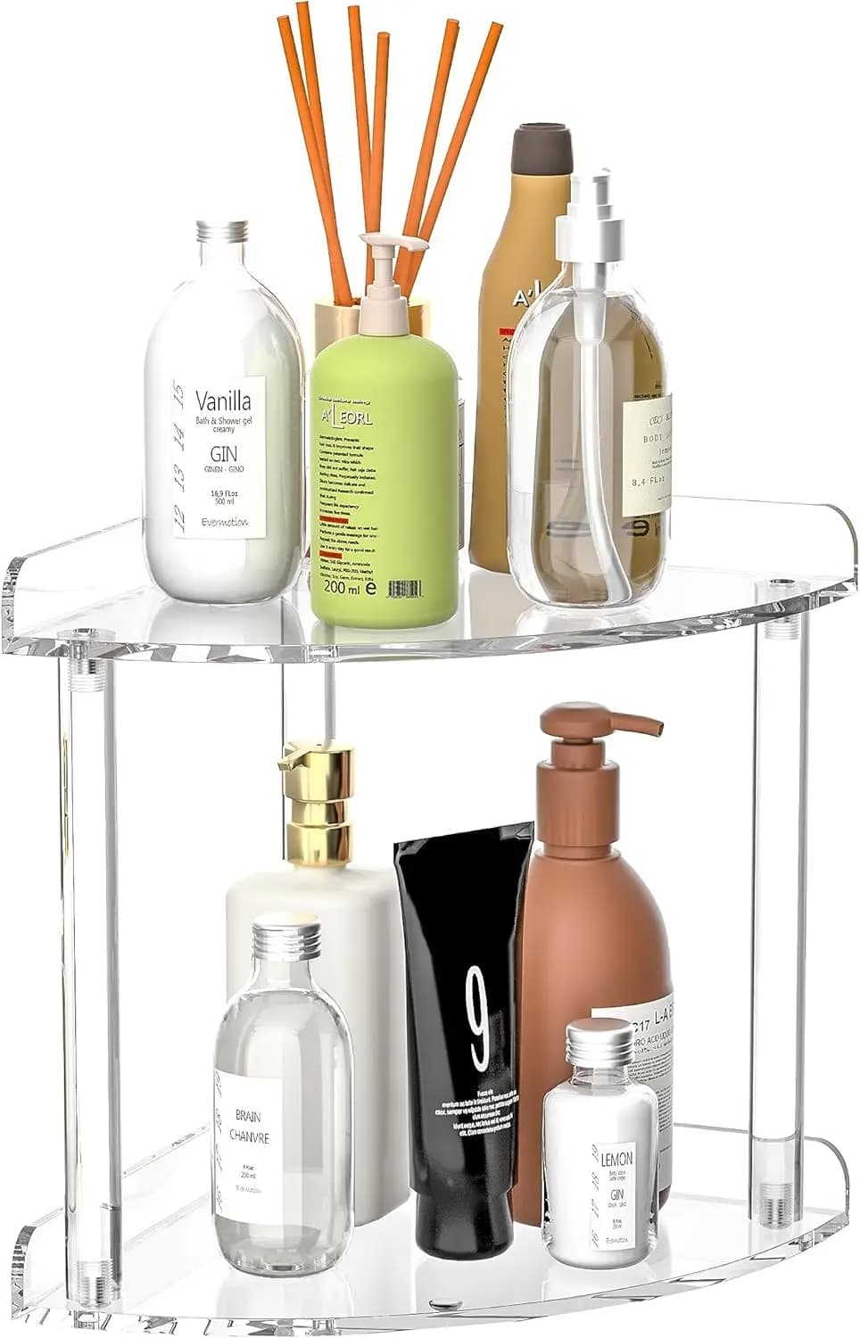 2-level acrylic angle shelf, 7x7x8 inch, transparent bathroom organizer, support holders for skincare products and cosmetics
