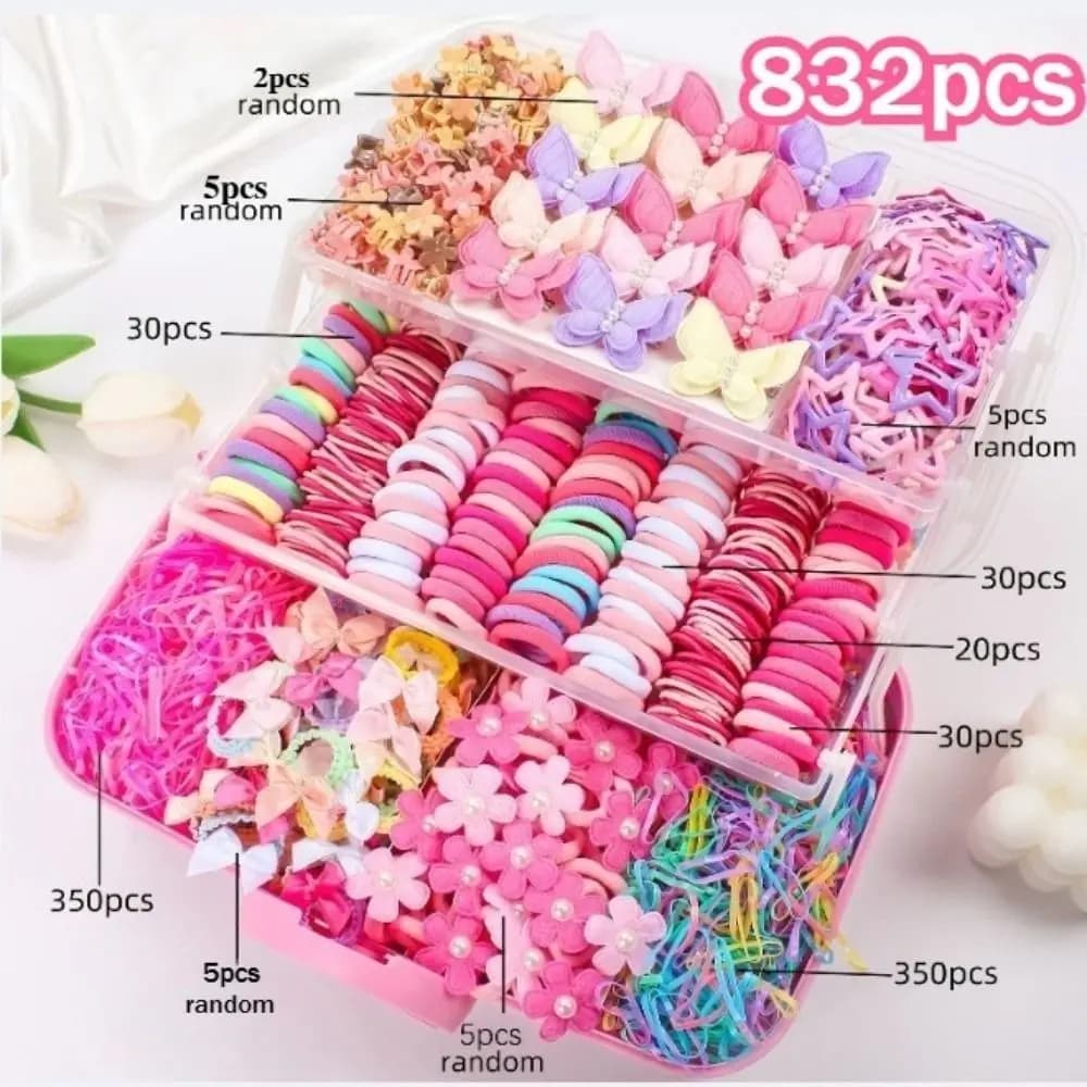 Flower High Elastic Hair Accessories Set No Hurt Hair Colorful Girls Hair Bands Hair Clips Princess Gift Set