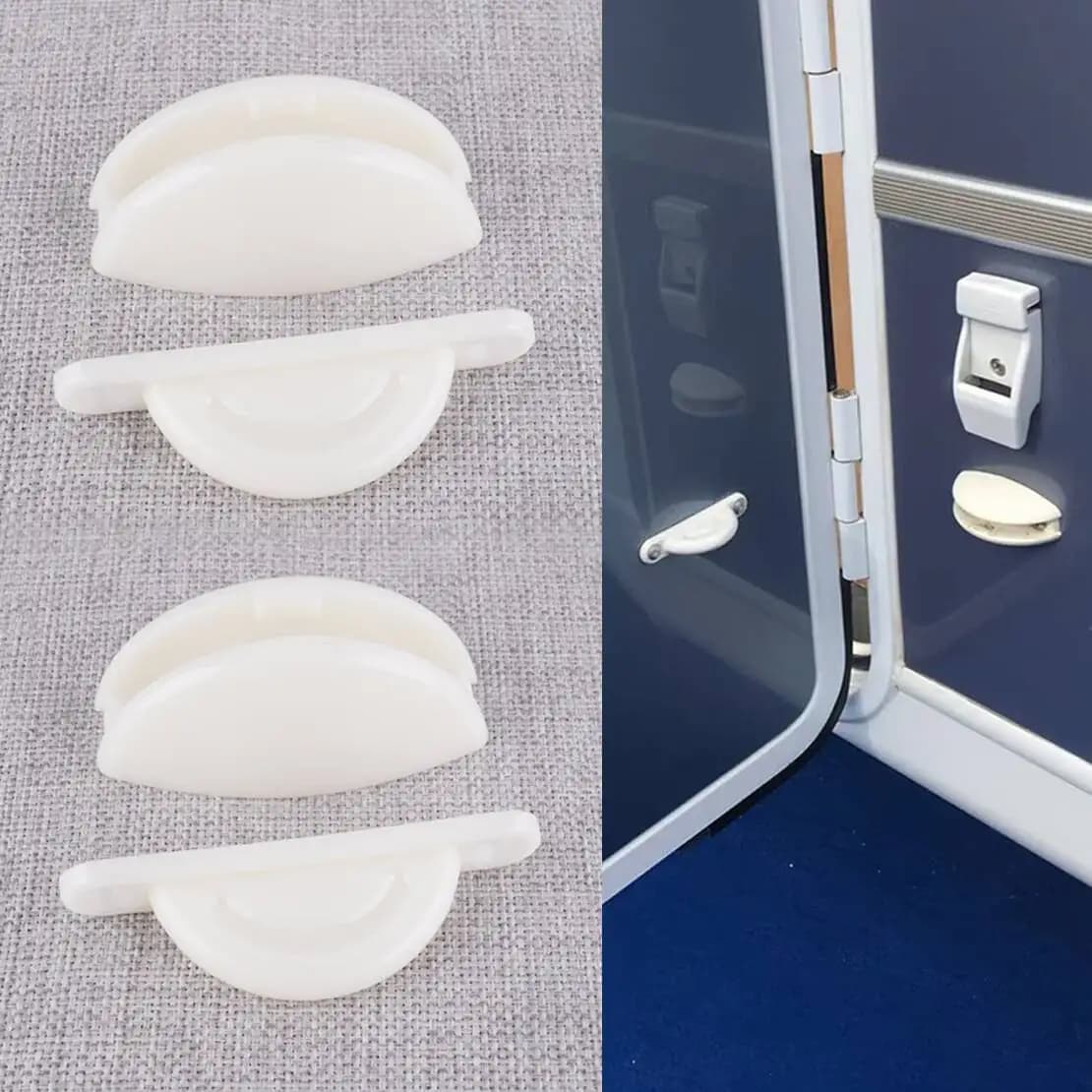 2 set di fermo per porta bianco, fermo per serratura, adatto per camper, roulotte, camper, rimorchio