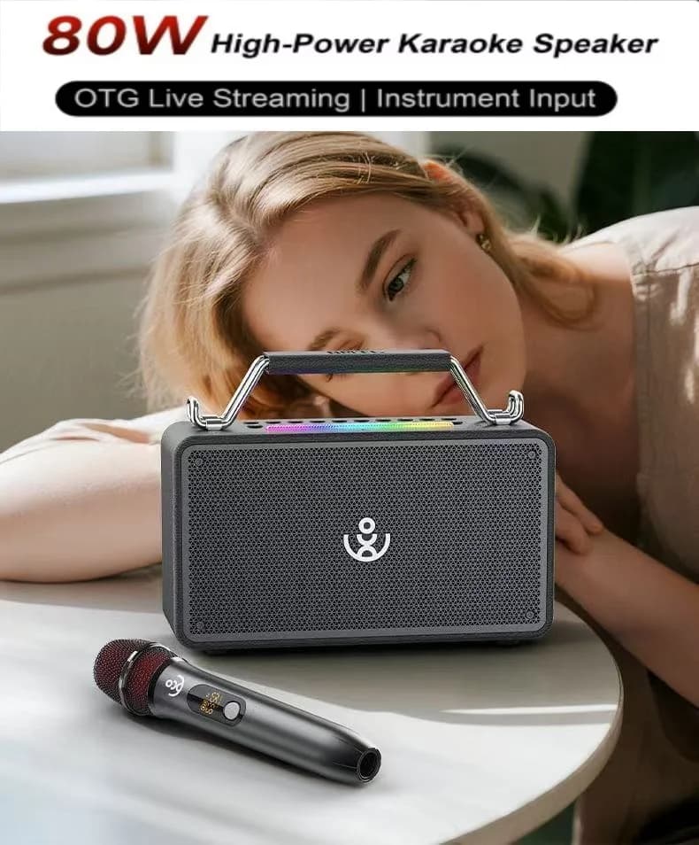 Altoparlante Bluetooth Portatile Xdobo Bold Mini 80W ad Alta Potenza per Casa, Campeggio, Karaoke, Macchina All-in-One