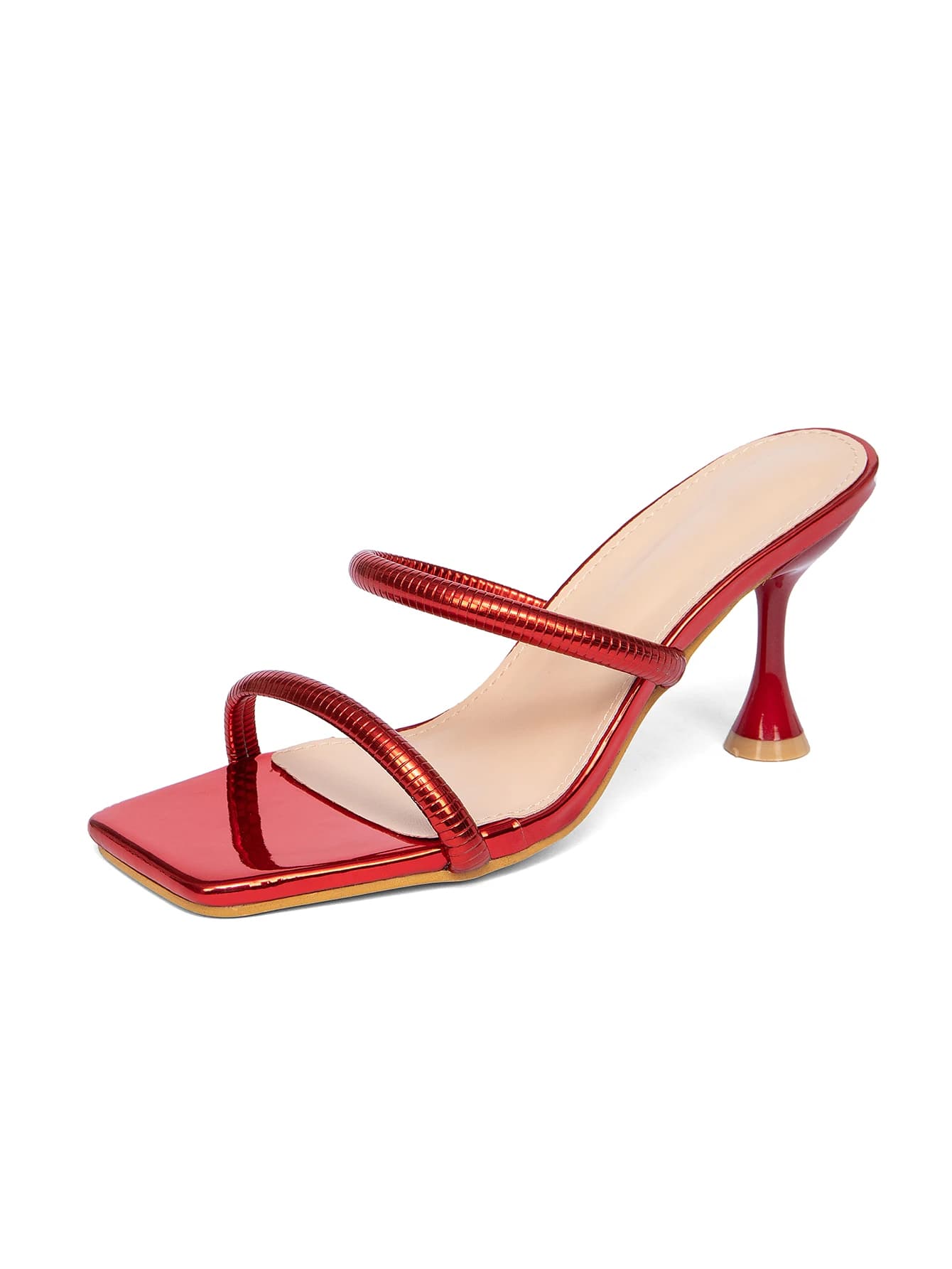 Mules da donna in argento metallizzato con punta quadrata, tacco a occhio di gatto in metallo, slip-on, sandali estivi per feste serali e matrimoni