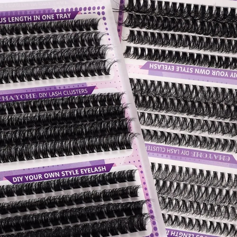 Kit Extension Ciglia Finte Effetto Naturale, Adesivo e Sigillante, Stile Wispy, Design a Ciuffetti, Strumenti per Trucco Occhi