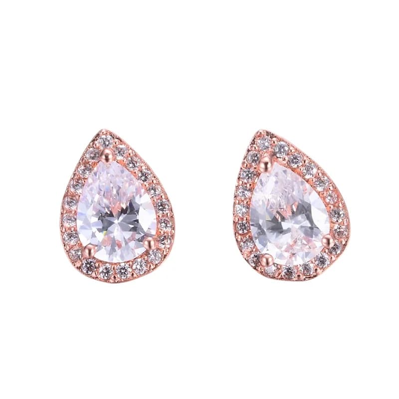 Nuovi orecchini europei e americani a forma di gocciolina in oro rosa e zirconi bianchi, accessori di gioielli semplici e personalizzati