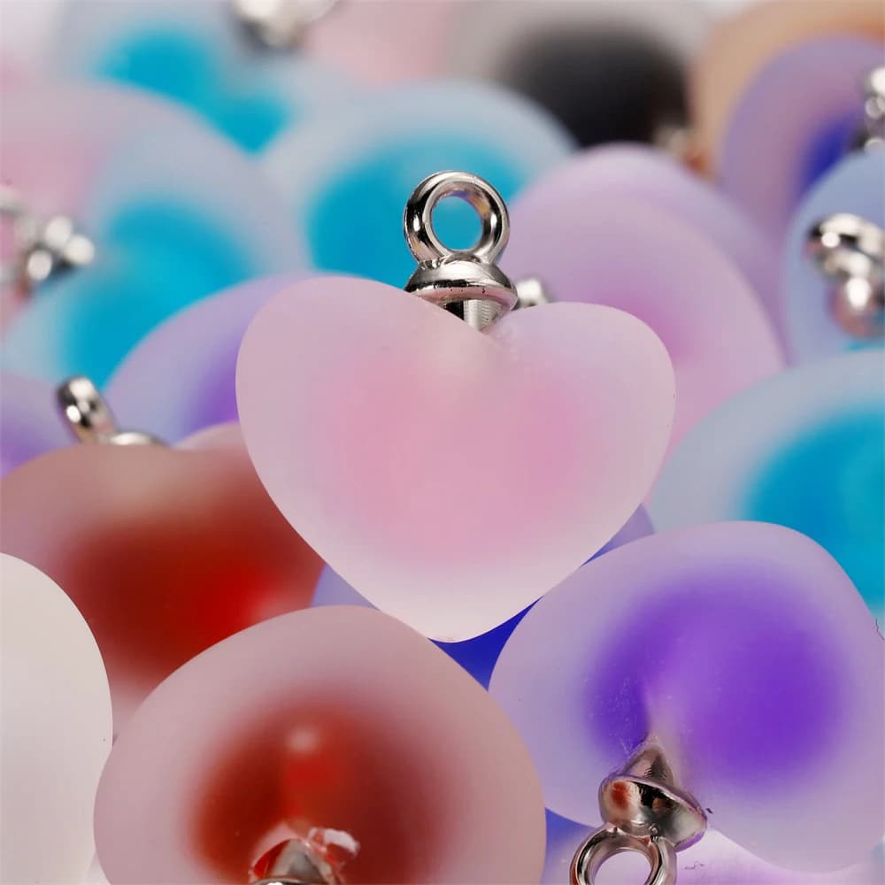 10 pz/lotto resina satinata multicolore cuore charms per braccialetto fatto a mano orecchini collana pendente gioielli fai da te che fanno forniture