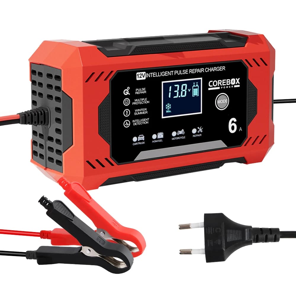 Car Charger 12V 6A EU Plug USA Smart Pulse Repair Lead Battery Charger Battery for Motorcycle LCD Display