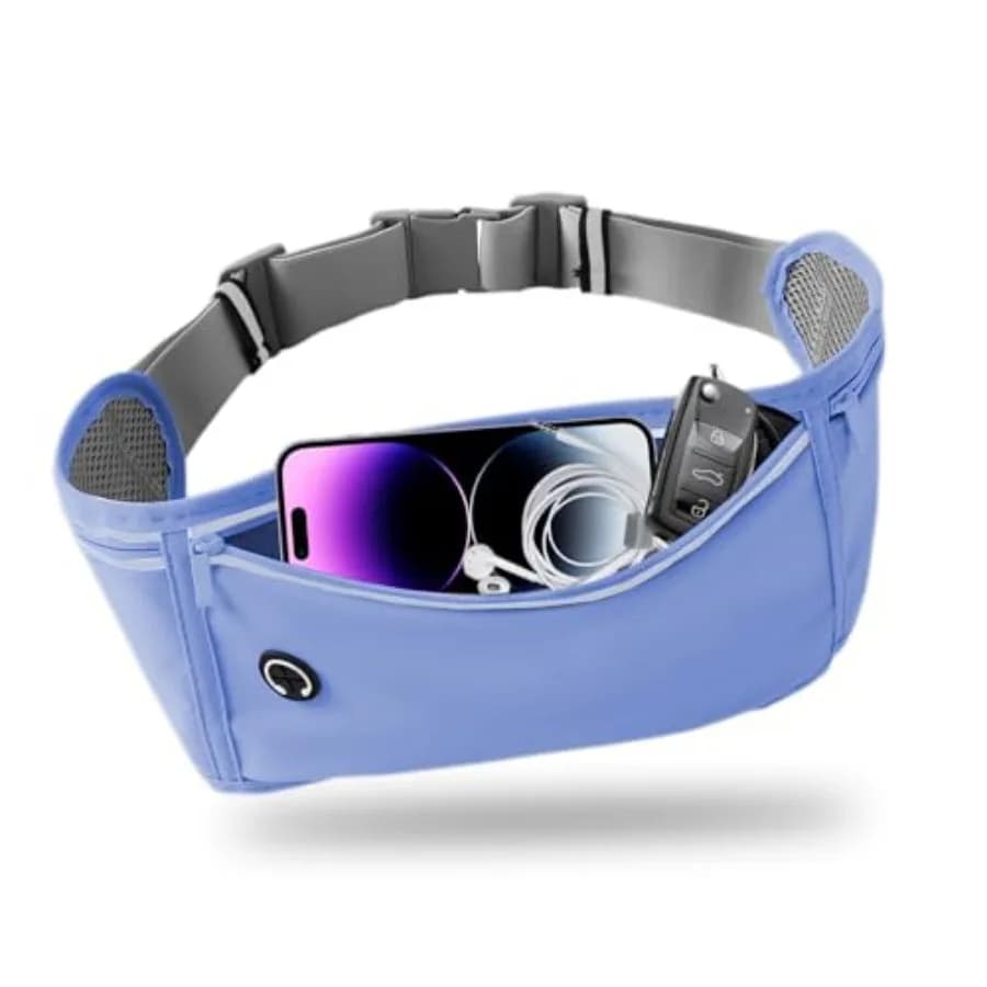 Slim Running Belt for Women Men, Runners Fanny Pack Phone Holder, Money Belt, Running Gear Accessories, with 3 Pockets