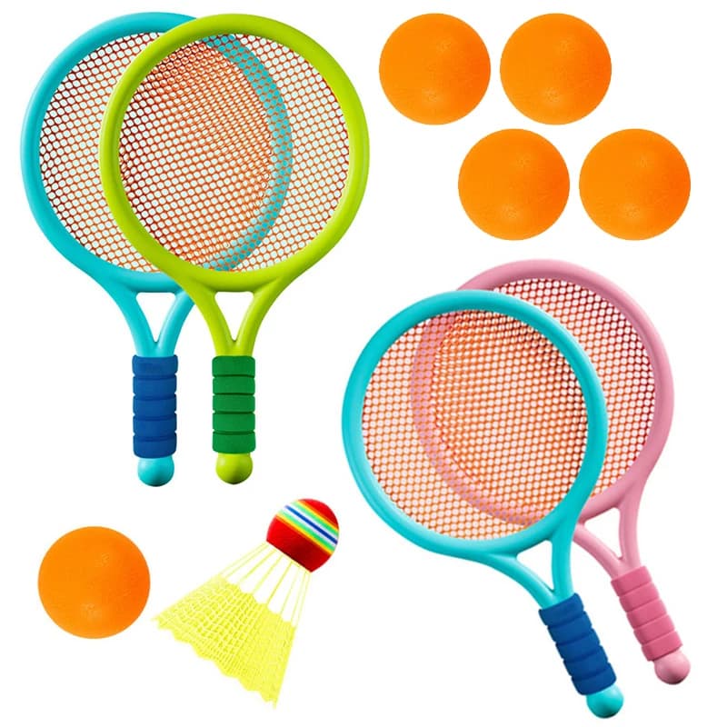 1Set Colorful Plastic Badminton Tennis Combo Rackets Set with 2 Balls Suitable for Party Interactive Games Sports Activities ZYF