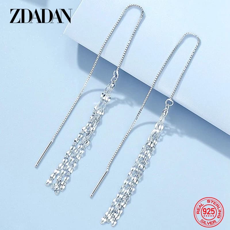 ZDADAN Orecchini pendenti con nappe lunghe in argento sterling 925 per gioielli di moda da donna e ragazza
