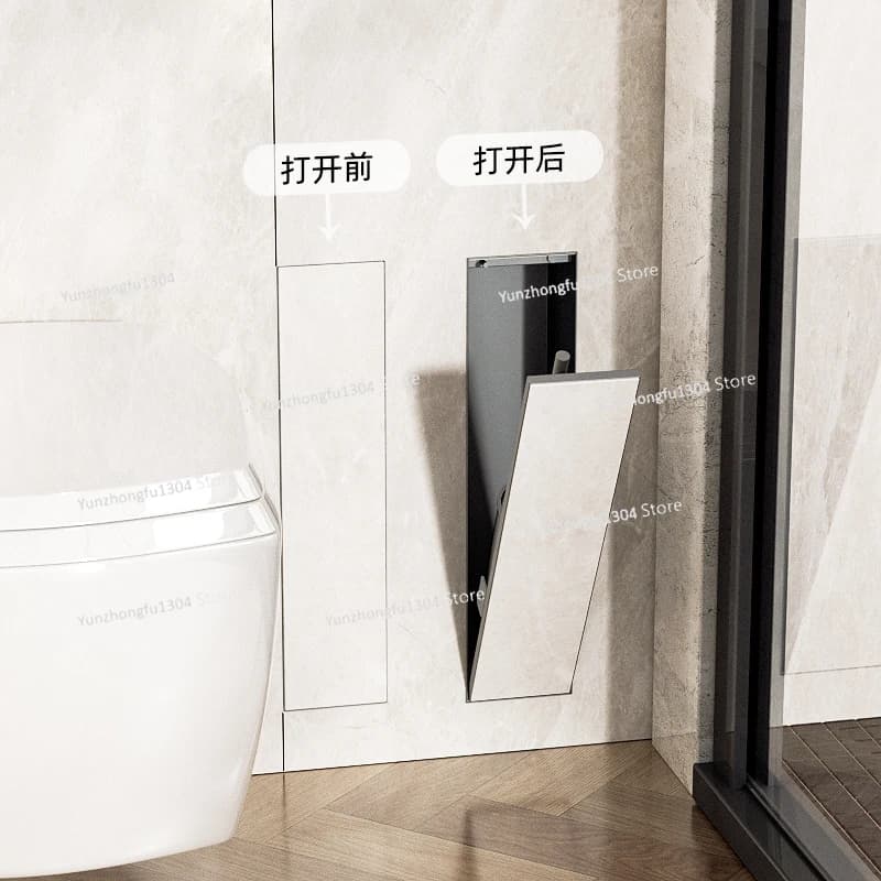Spazzola per WC di nicchia in acciaio inossidabile lato WC da bagno, spazzola in silicone incorporata nel modello nascosto a parete