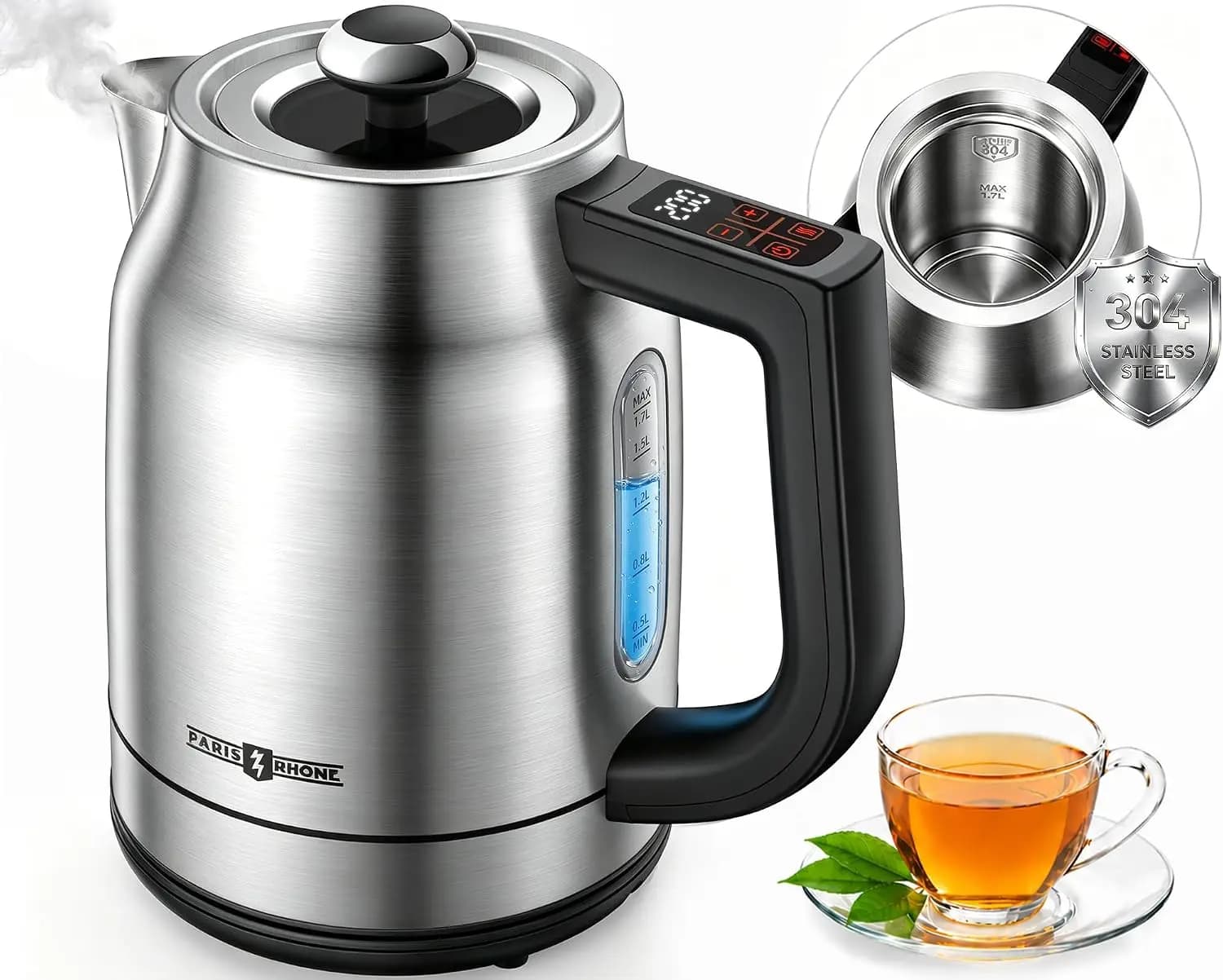 Electric Kettle with Temperature Control, 1.7L 1500W Stainless Steel, 13 Preset Temperatures, LED Display, 2-Hour Keep Warm, Strix Thermostat, BPA Free Hot Water Boiler
