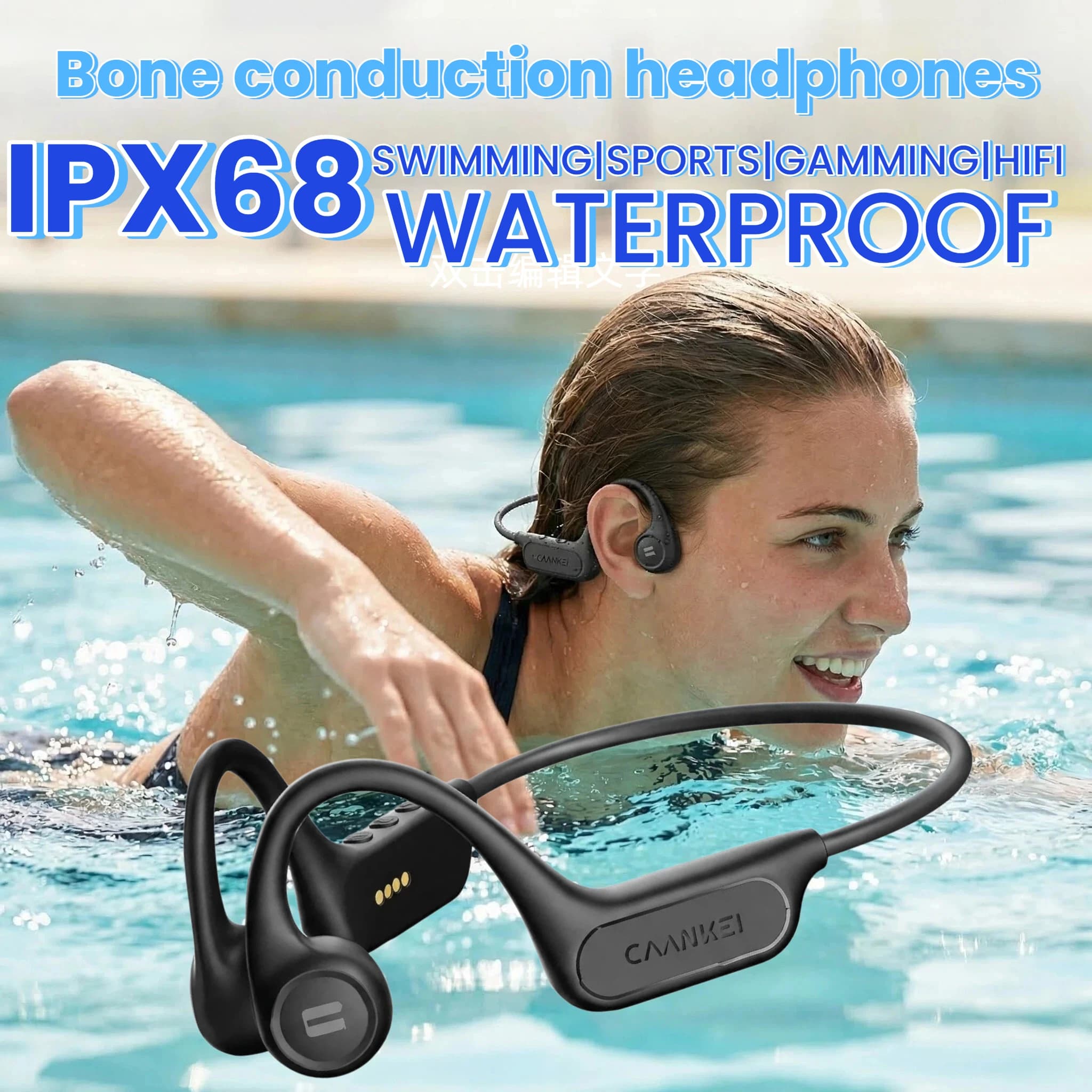 Cuffie a conduzione ossea impermeabili IPX8 per nuoto, Bluetooth 5.4, auricolari wireless con bassi potenti, lettore MP3 (32G), auricolari per ciclismo e fitness.