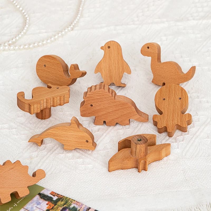 Maniglia per porta dell'armadio Camera dei bambini Creativo Simpatico dinosauro Manopole per cassetti con animali in legno unici Cassetto decorativo per camera da letto