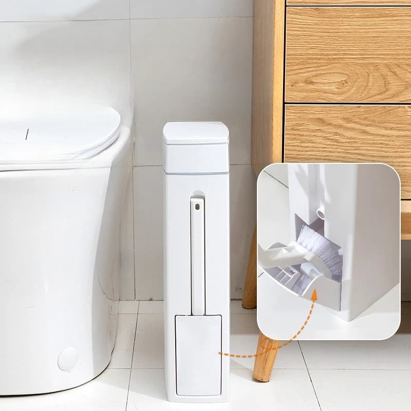 Pattumiera con giunto a clip per spazzola per WC da bagno ad angolo ultrasottile per uso domestico con secchio portaoggetti rivestito in plastica per scopino