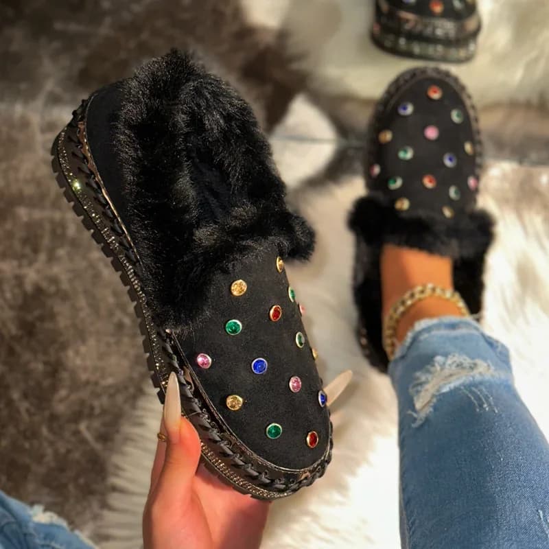 Mocassini da donna invernali Scarpe da donna firmate casual in peluche Piattaforma esterna per interni Stivaletti piatti con cristalli di lusso a testa tonda