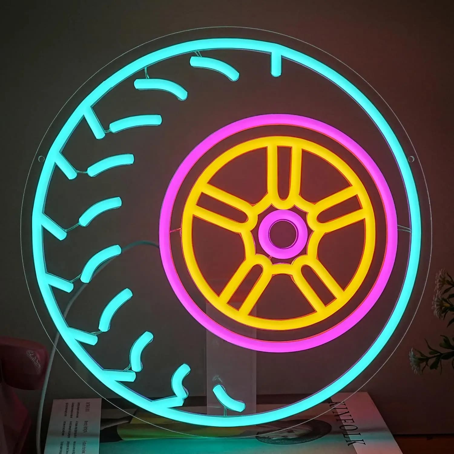 Insegna al Neon a Forma di Pneumatico per Auto, Luce da Parete Artistica per Garage, Negozio di Forniture Auto, Officina, Decorazione Camera da Letto, Regalo