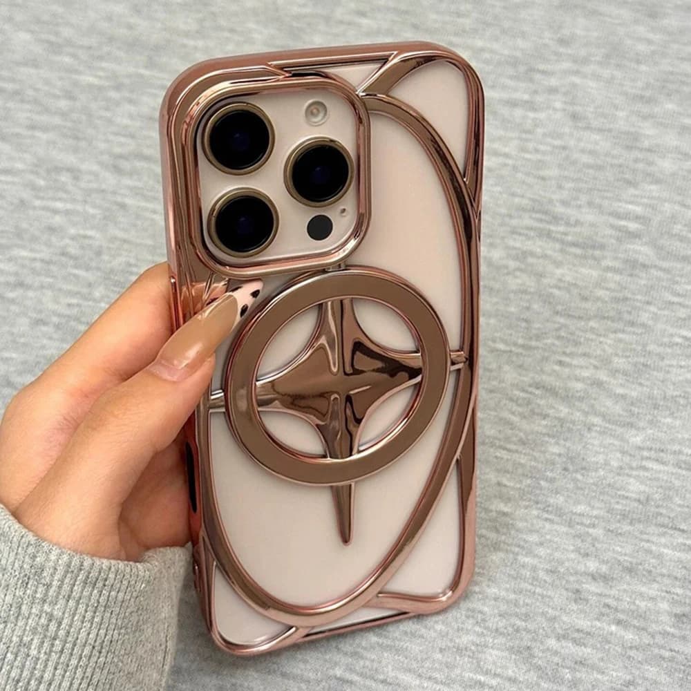 Cassa magnetica del telefono di placcatura di modo 3D Hollow Cross Star per iPhone 16 15 14 13 12 11 Pro Max Plus copertura lucida di dissipazione del calore