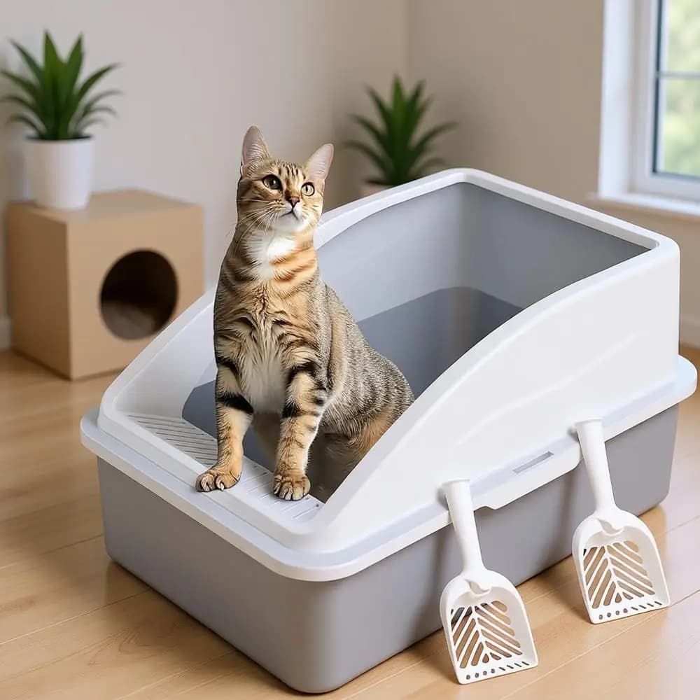 Lettiere per Gatti XL con Coperchio per Gatti Grandi e Multi-Gatti | Altiimettoni, anti-perdita di urina | Fondo antiaderente (Argento Gr