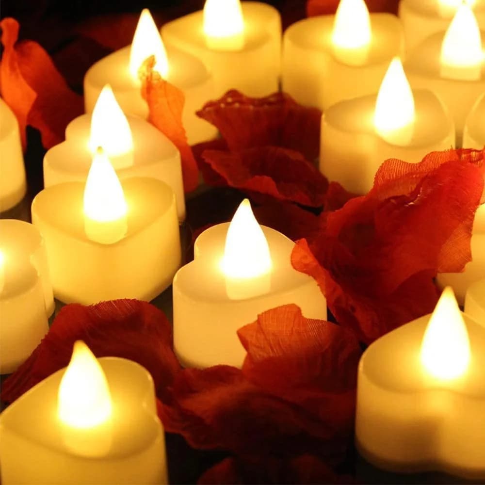 24Pcs candela a Led senza fiamma per la casa decorazione di nozze per feste di natale candele Tealight elettroniche a forma di cuore a batteria