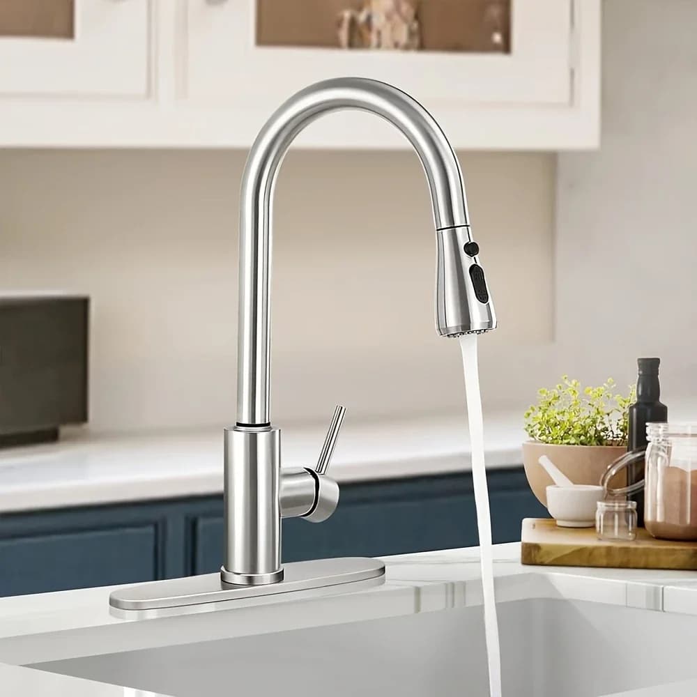 Rubinetti da cucina Estraibile in acciaio inossidabile Lavello da cucina Rubinetto per acqua Miscelatore da piano Miscelatore per spruzzatore a flusso Rubinetti caldi e freddi