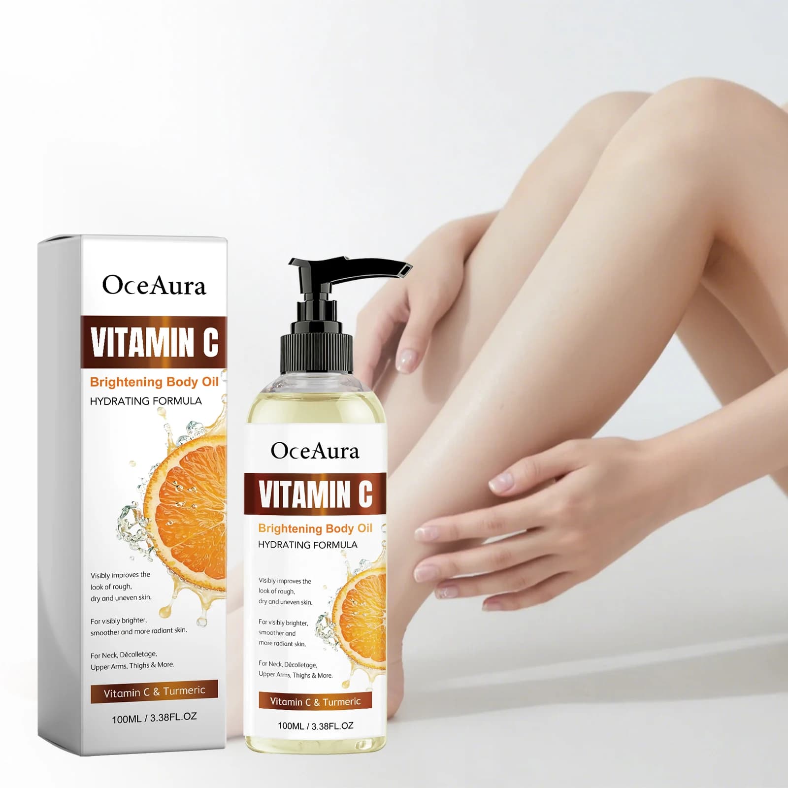 Olio per Massaggi Corpo alla Vitamina C, Idratante, Schiarente, Riduce le Macchie Scure, Ringiovanente, Rassodante, Levigante, Illuminante