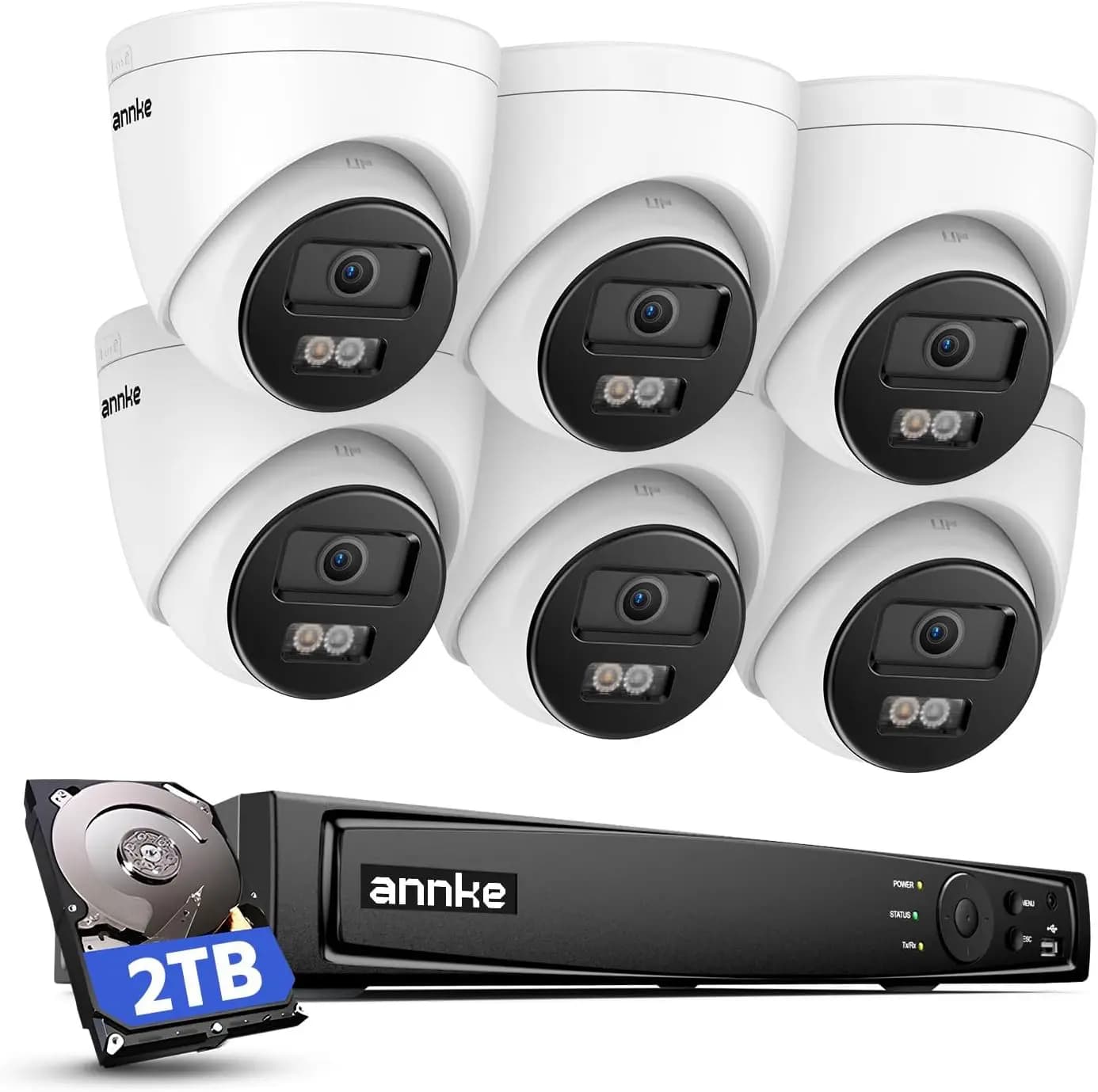 ANNKE 8CH 4K PoE Security Camera System, Color Night Vision, 2TB HDD | 6pcs 8MP IP Turret Outdoor Cams, AI Human & Vehicle Detection, Spotlight Smart Dual Light, Outdoor Home Surveillance, IP67
