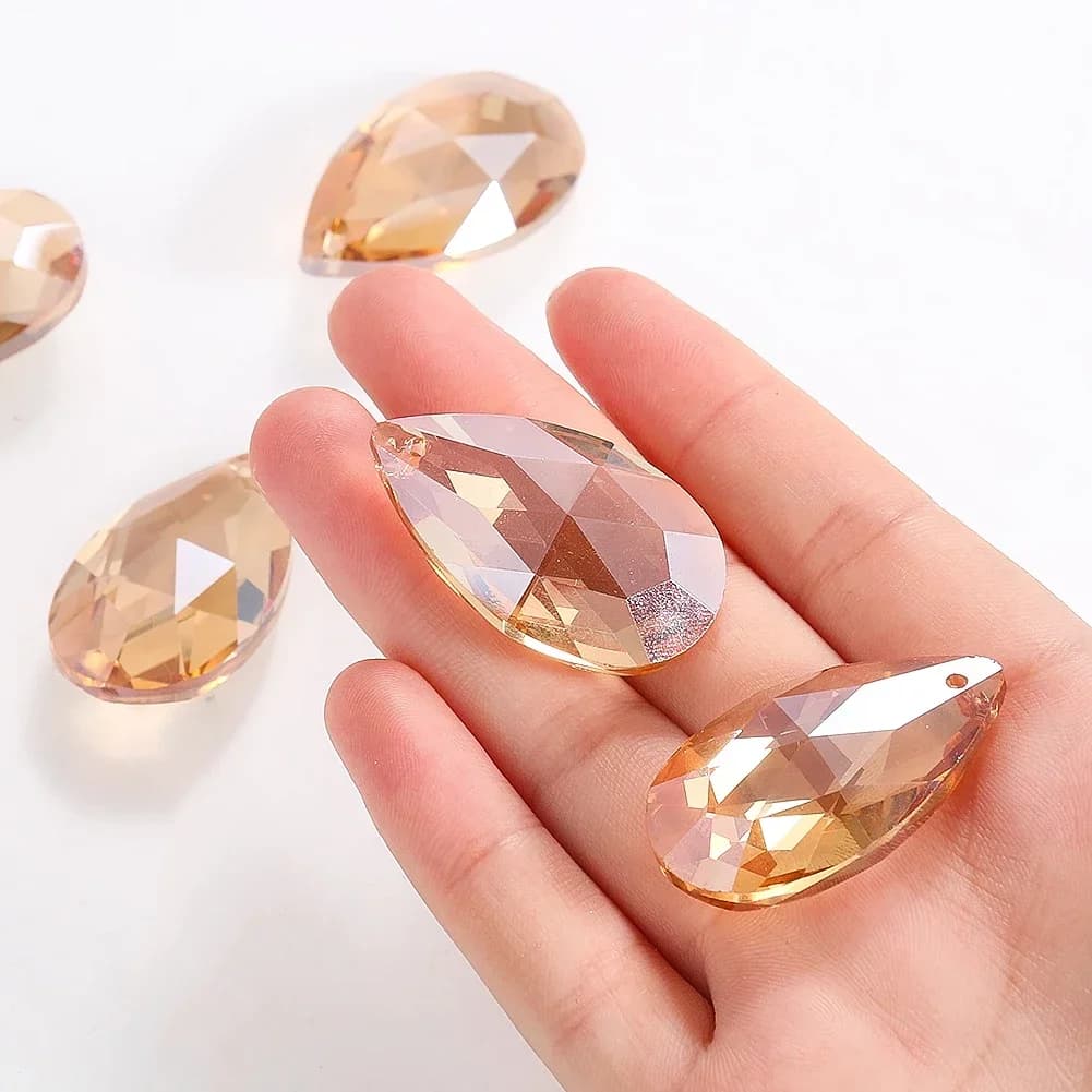 5PCS 38mm Champagne AB Crystal Prism Teardrop Beads Suncatcher Pendant Chandelier Replacement Hanging Decoration DIY Craft