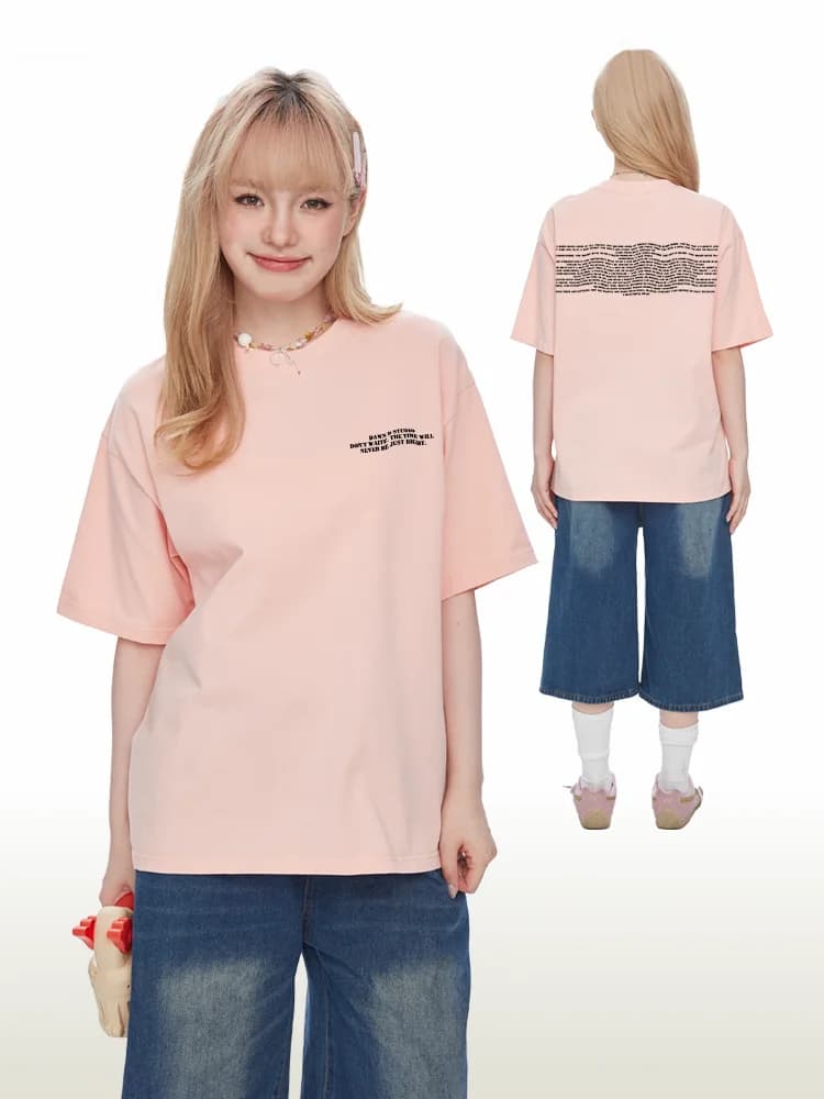 Dawn Casual Cotton Short Sleeve T-Shirt Letter Print Loose Fit Summer Top for Women And Men Couple Half Sleeve round Neck Tee