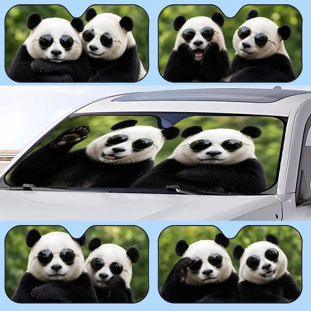 Panda with sunglasses funy Sun Visor Retractable Car Sun Visor Anti-Glare UV Protection Front Window Sunshade
