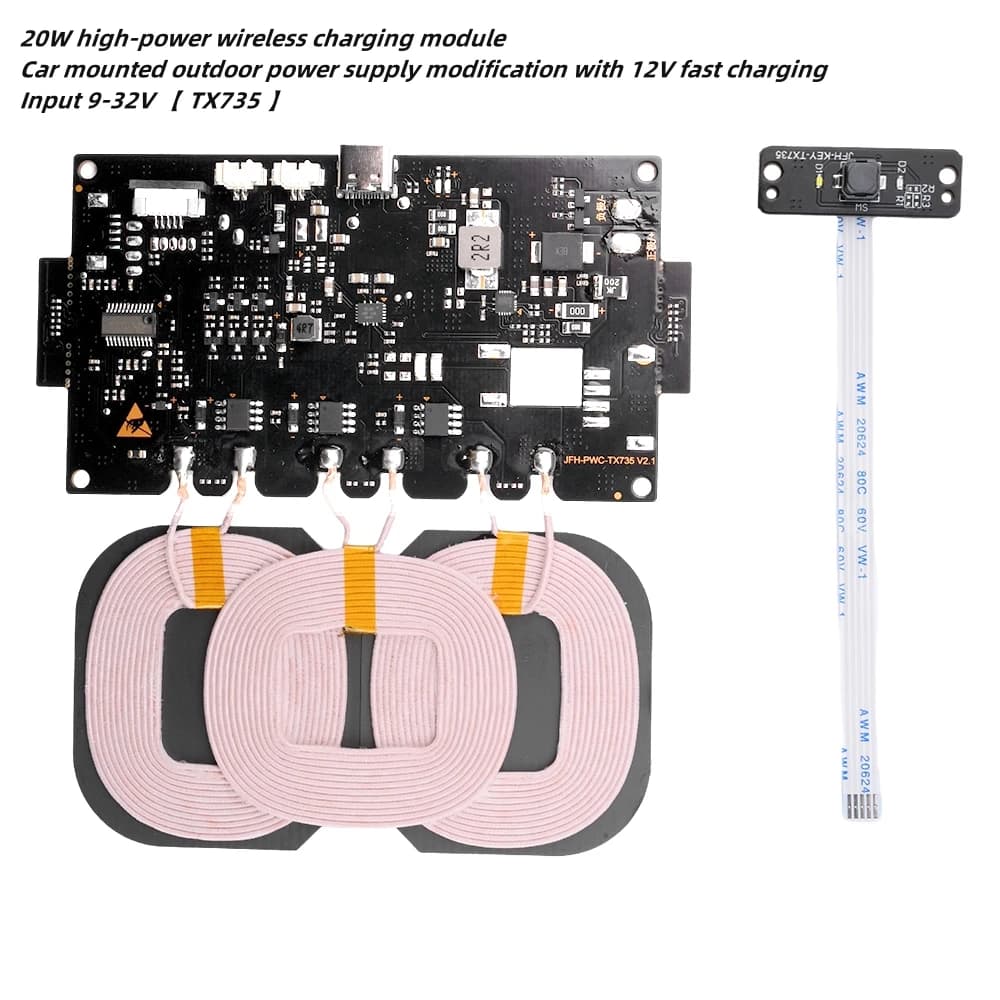 Modulo di ricarica wireless standard ad alta potenza da 20 W modifica alimentatore esterno per auto Ingresso di ricarica rapida 12 V 9-32 V