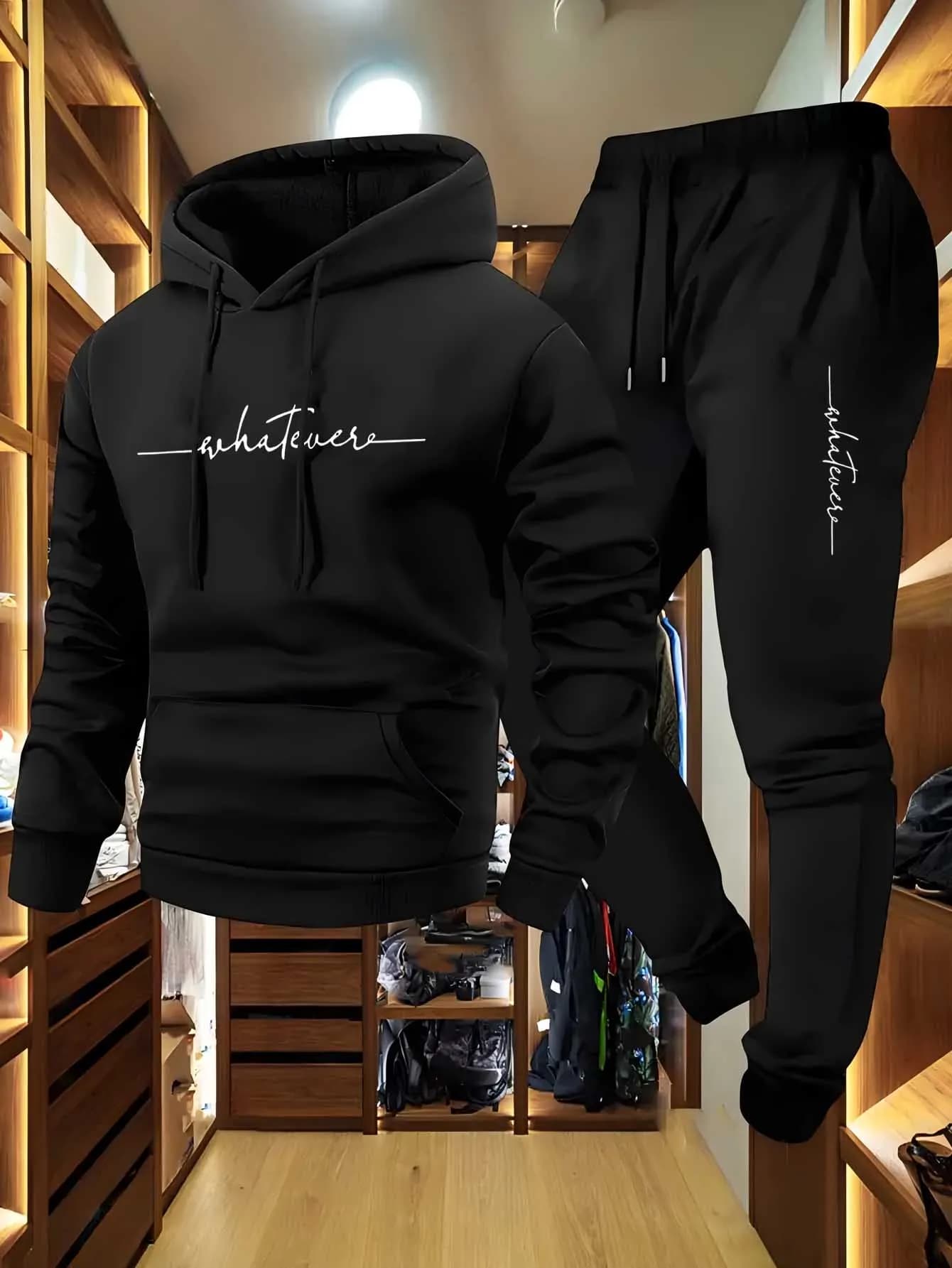 Tuta in pile a 2 pezzi per uomo Felpe con cappuccio e pantaloni spessi Tuta sportiva calda Abbigliamento di tendenza Hip Hop Inverno e autunno