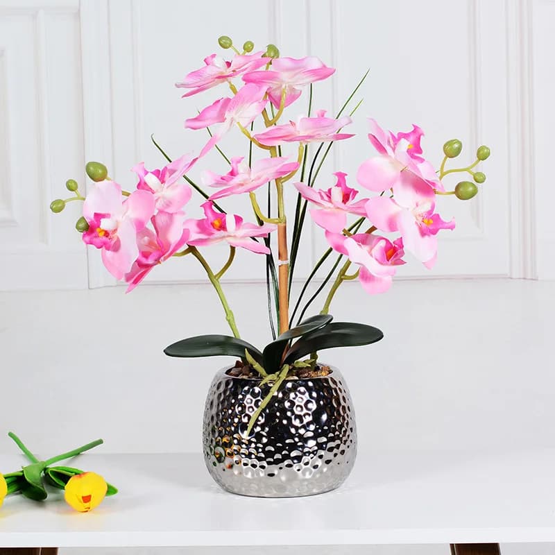 Wholesale Set Fake Bonsai Potted Plant Floral Art Orchid Flowers Artificial With Pot Butterfly For Wedding Home Decoration