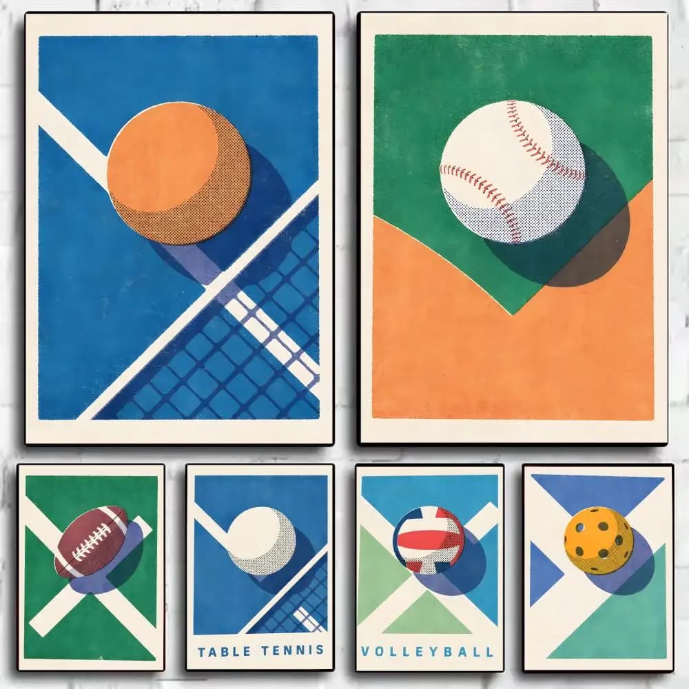 Poster di basket, tennis e pallavolo, adesivi murali autoadesivi HD, pittura murale, decorazioni per camera da letto, soggiorno, regalo per la decorazione della casa