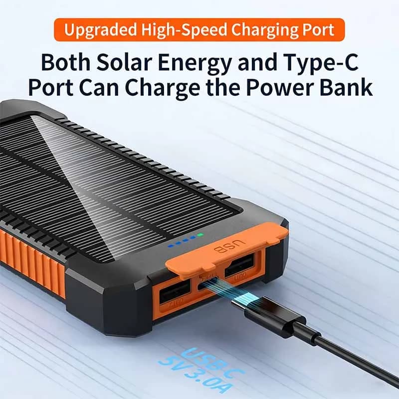 Power Bank Solare Lenovo 50000mAh, External Battery for Quick Charging, Waterproof, for Camping and Emergency, Charger for Phone