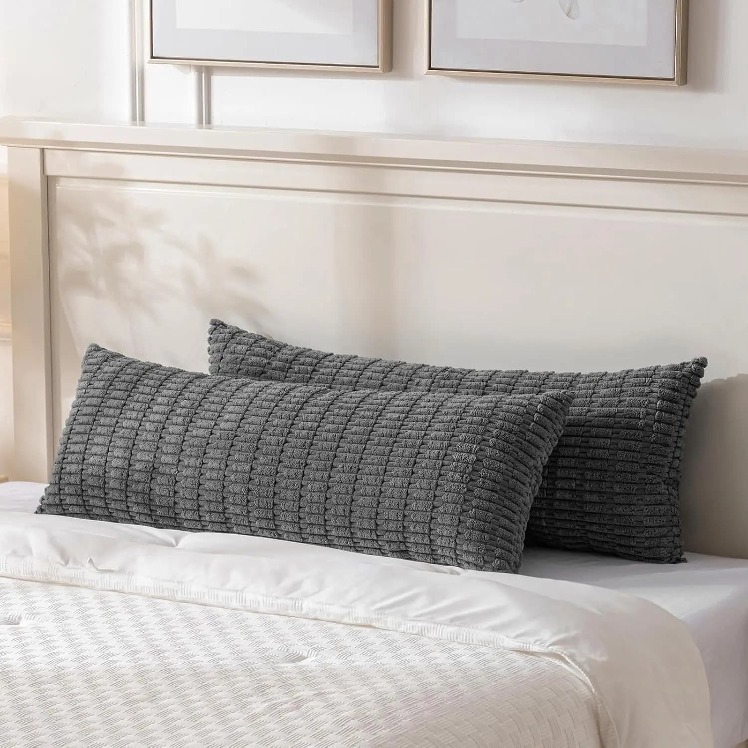 2 Confezioni di Fodere per Cuscini Decorativi Lunghi Grigio Scuro 14x36 Pollici per Letto Divano Camera da Letto