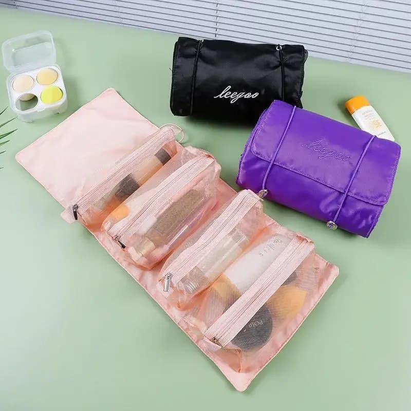 Borsa per il Trucco 4 in 1 Staccabile, Multifunzionale e Minimalista, Borsa da Viaggio Pieghevole per Cosmetici e Articoli da Toilette per Donne