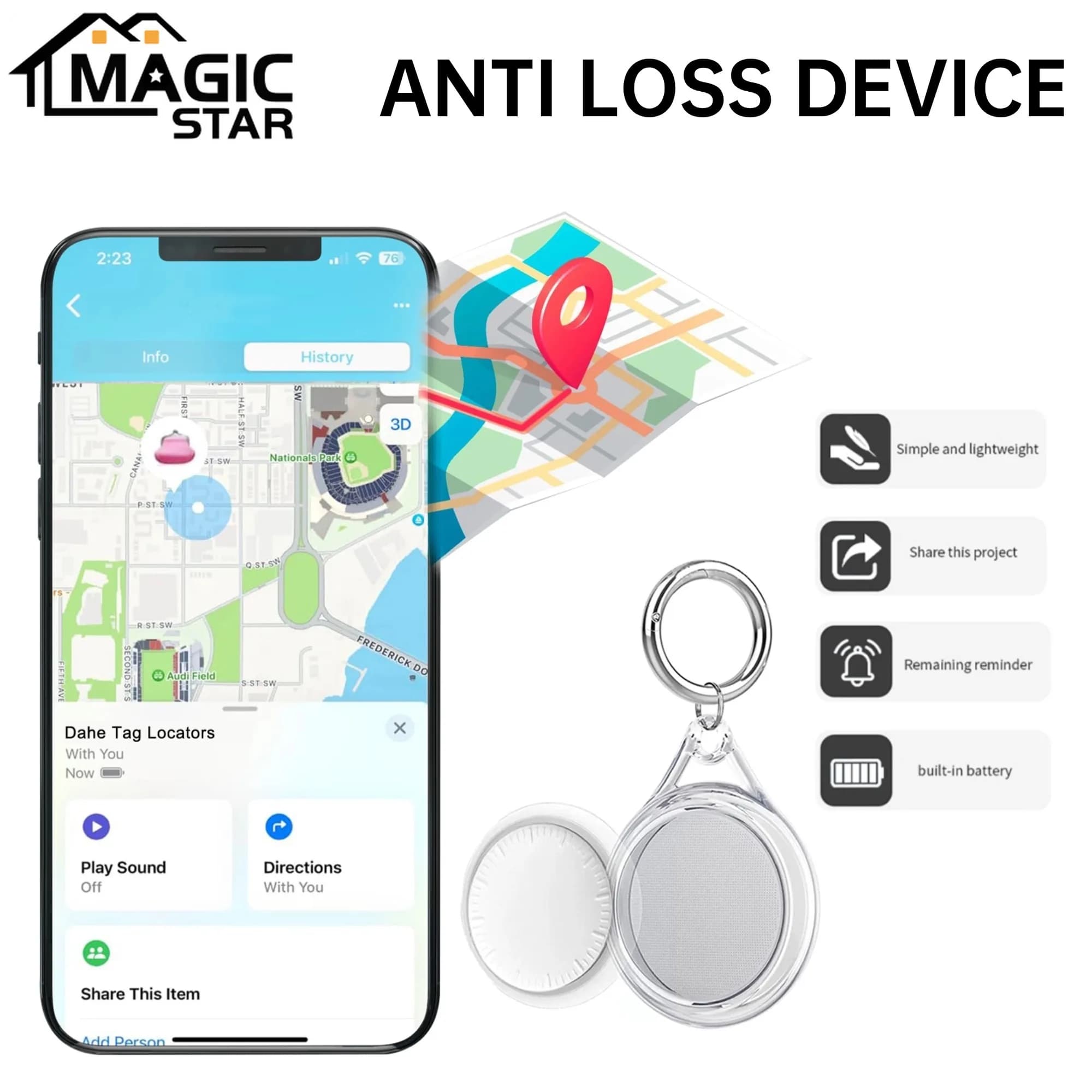 Localizzatore di bagagli (solo iOS) Dispositivo anti-smarrimento, localizzatore GPS Localizzatore di chiavi per animali domestici, custodia protettiva con portachiavi, per bagagli, collare per cani