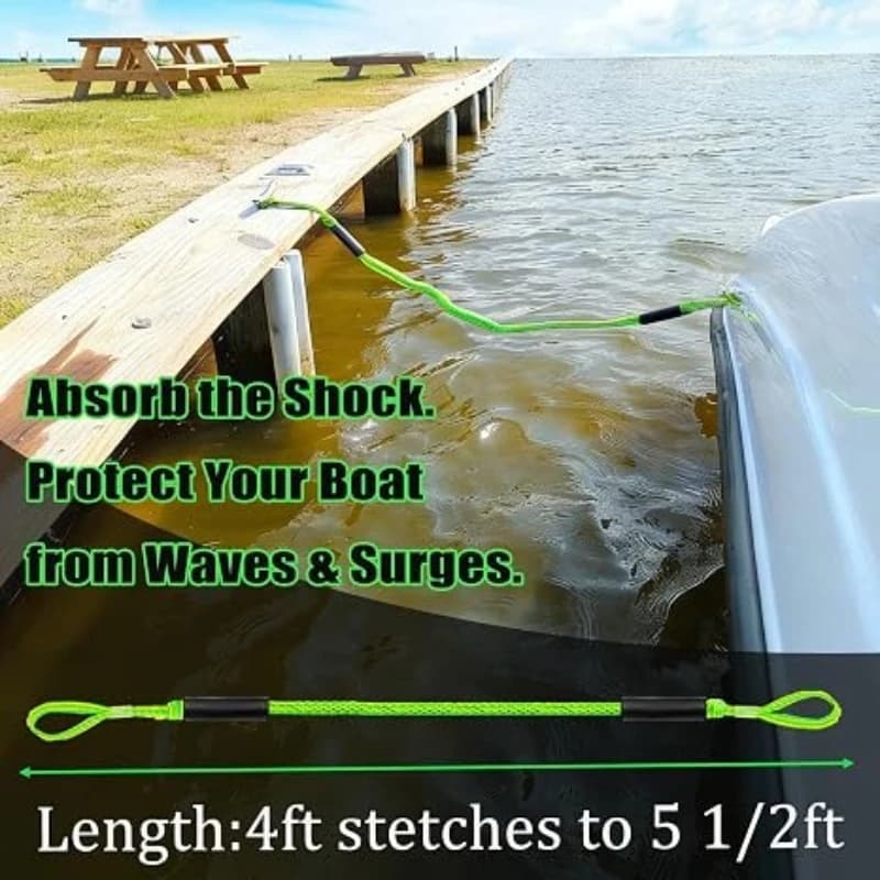 Boat Bungee Dock Lines with Loop 4ft Mooring Ropes Shock Absorbing Marine Rope Boating Accessories for PWC Waverunner Kayak