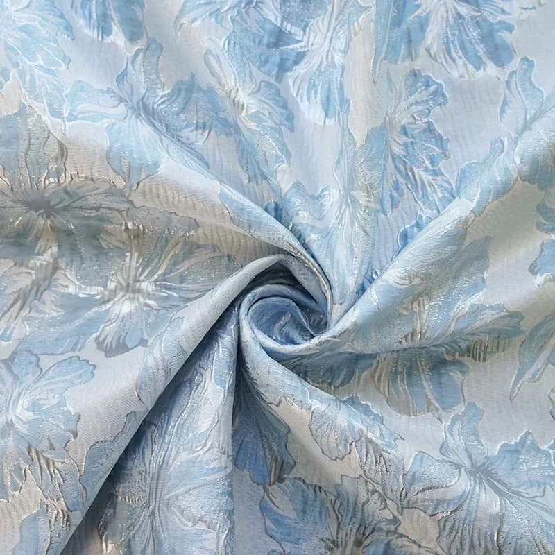 Jacquard fabric with elegant flowers in embossed golden silk, delicate woman dress, soft skirt, washing bag, DIY sewing fabric