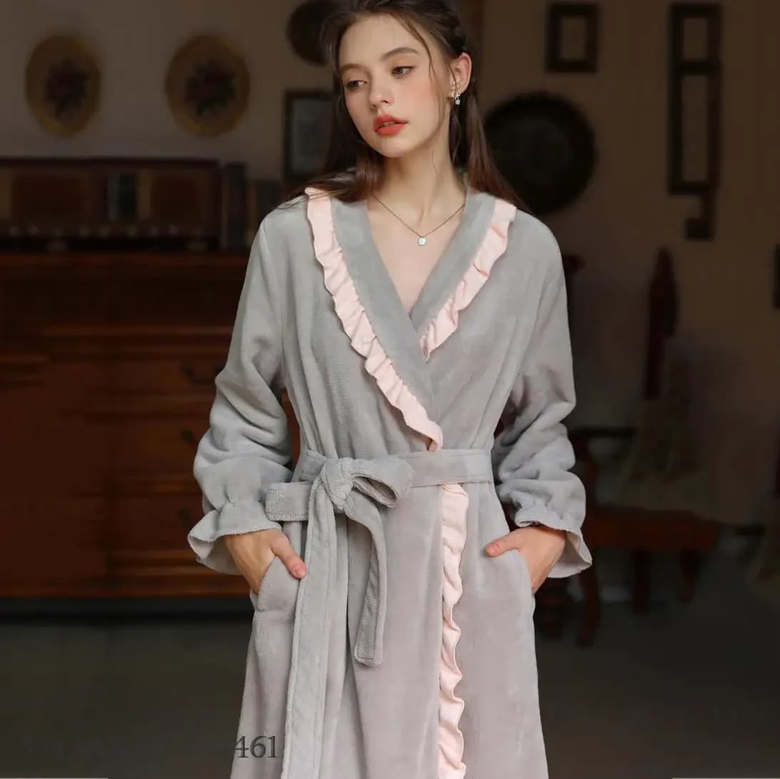 Camicia da notte in pile di corallo Retro stile corte francese Indumenti da notte Nuova flanella femminile Abito lungo Kimono Accappatoio Abito Negligee Homewear