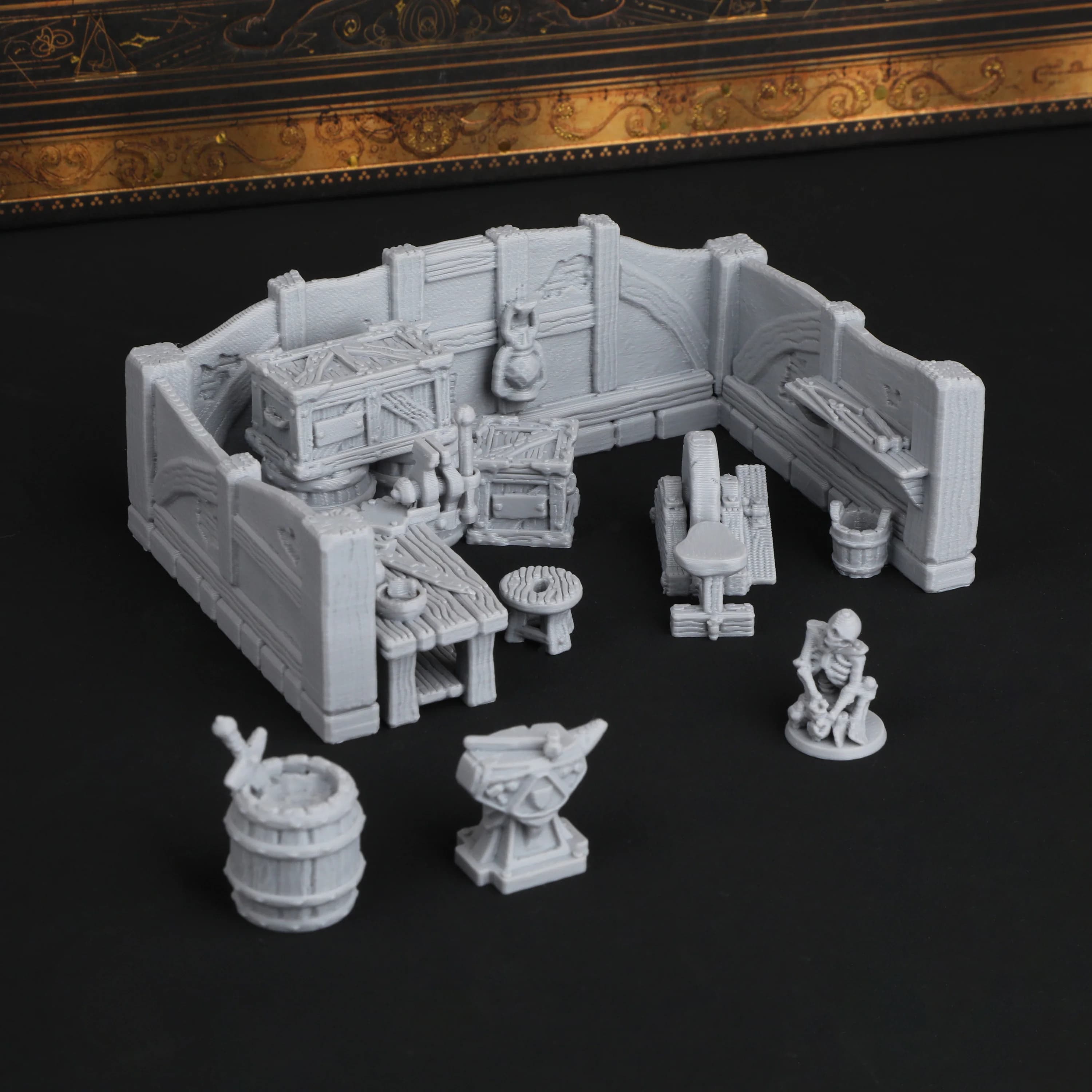 Fantasy Workshop Terrain Set, Detailed Crafting Station Scenery for Tabletop RPG, Immersive Board Game Accessories